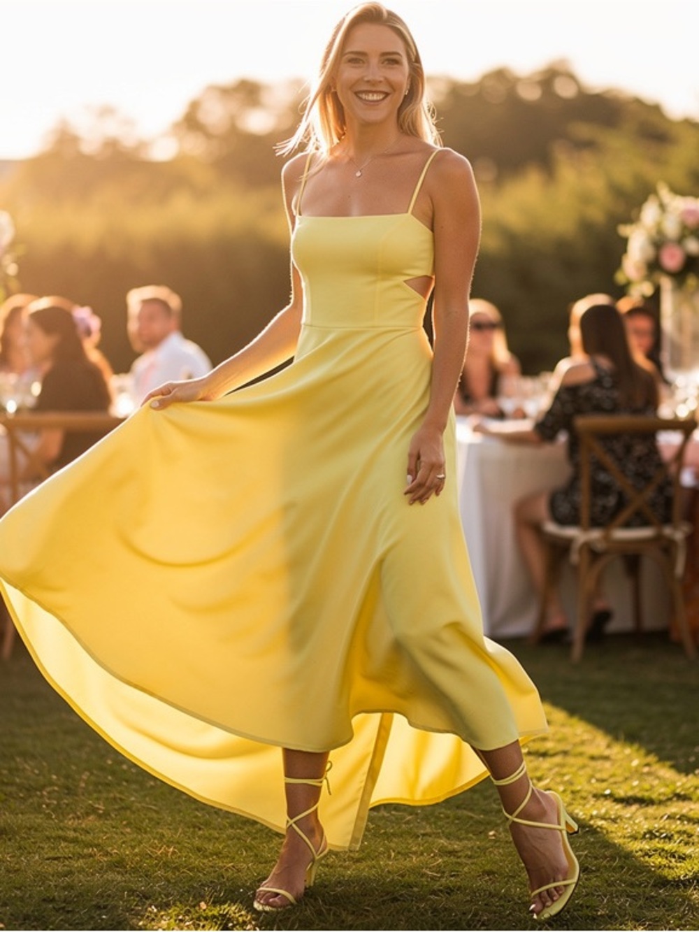 Susana Monaco Maxi Dress Nylon Stretch Fit & Flare Yellow Sz L